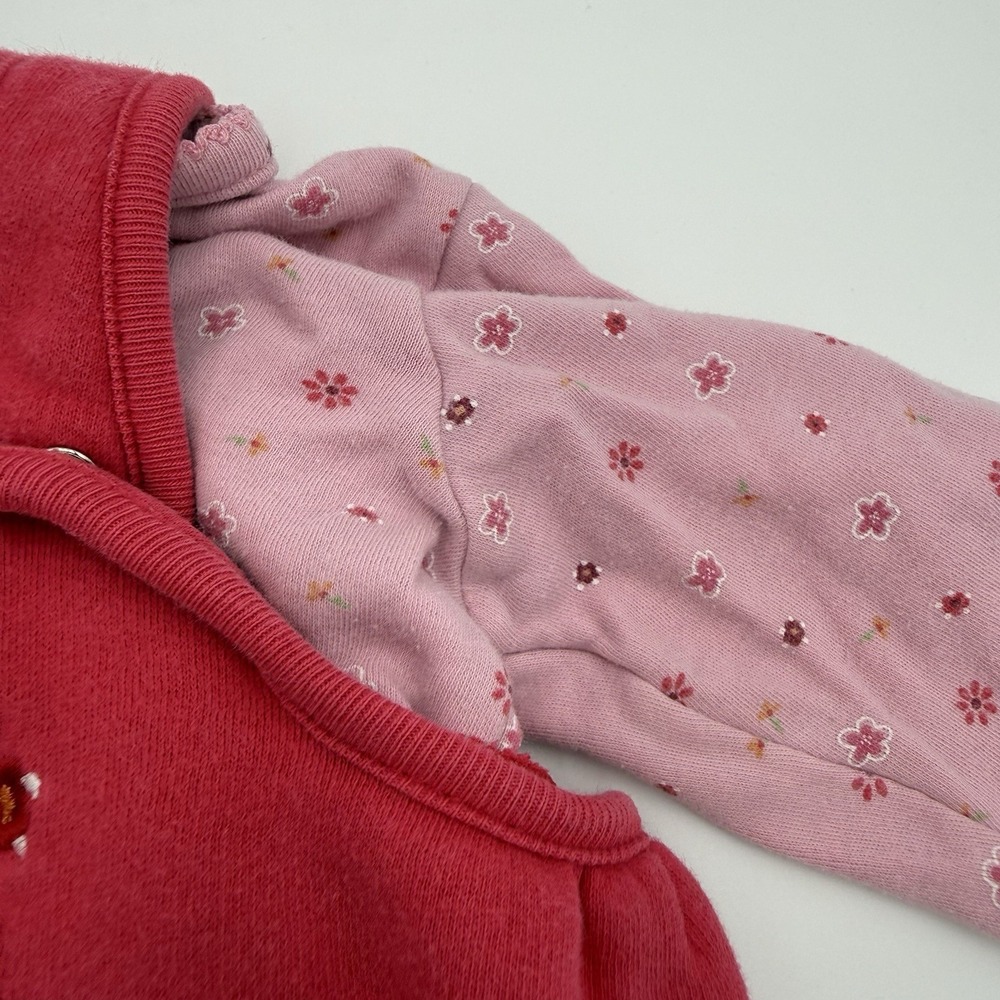 Vtg Carter's 12 Month Pink Overalls Y2K Jumpsuit Springtime Flowers 2 Piece Set - Picture 3 of 10